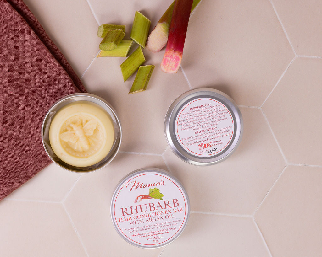 Rhubarb conditioner bar  in Aluminium tin, with rhubarb pieces