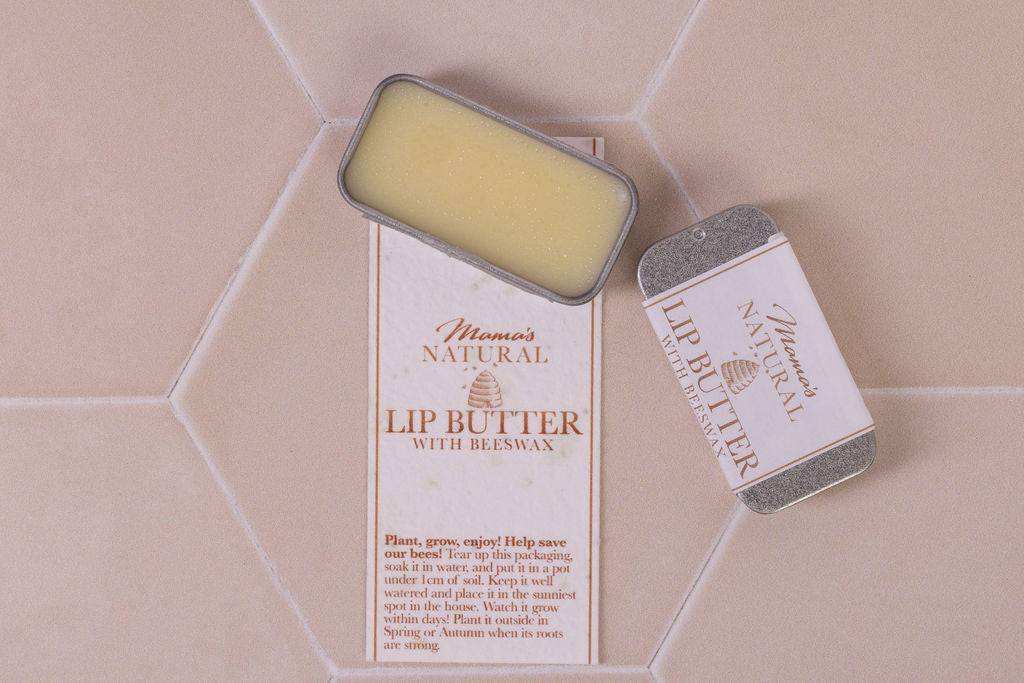 lip butter with beeswax no fragrance, perfect for sensitive skins, in plastic-free packaging and a seeded paper label