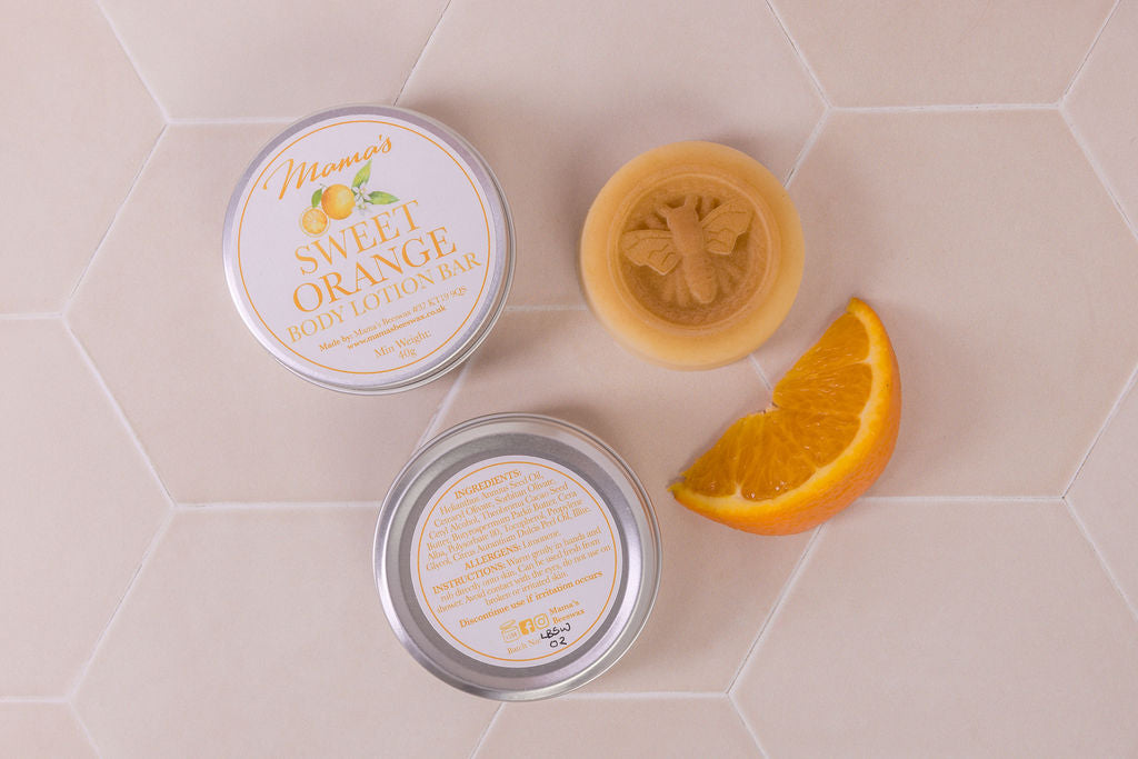 handmade sweet orange solid lotion bar for deep hydration