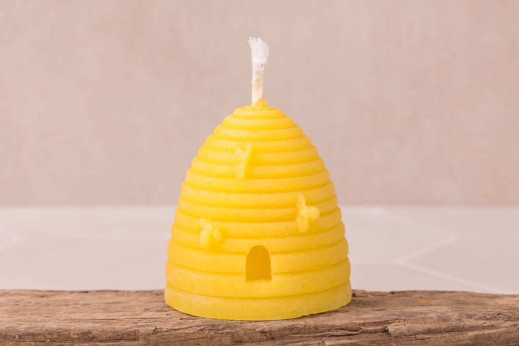 Beautifully detailed skep hive pure  beeswax candle, perfect for décor or gifting