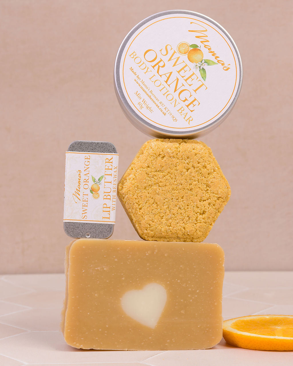 Eco-friendly citrus gift set with orange soap and lotion bar