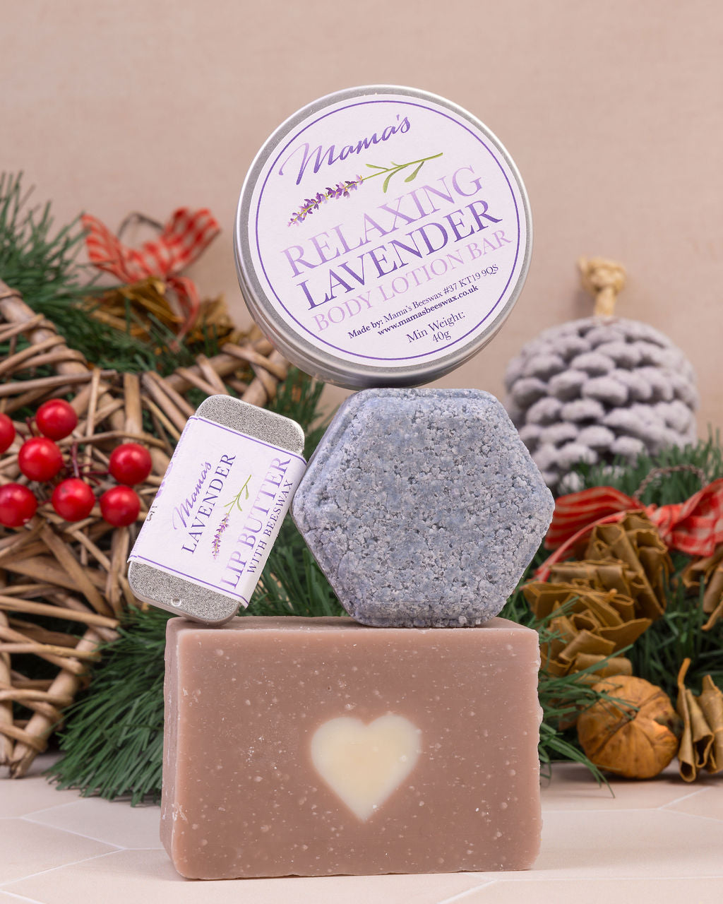 Lavender skincare gift set with handmade beeswax products