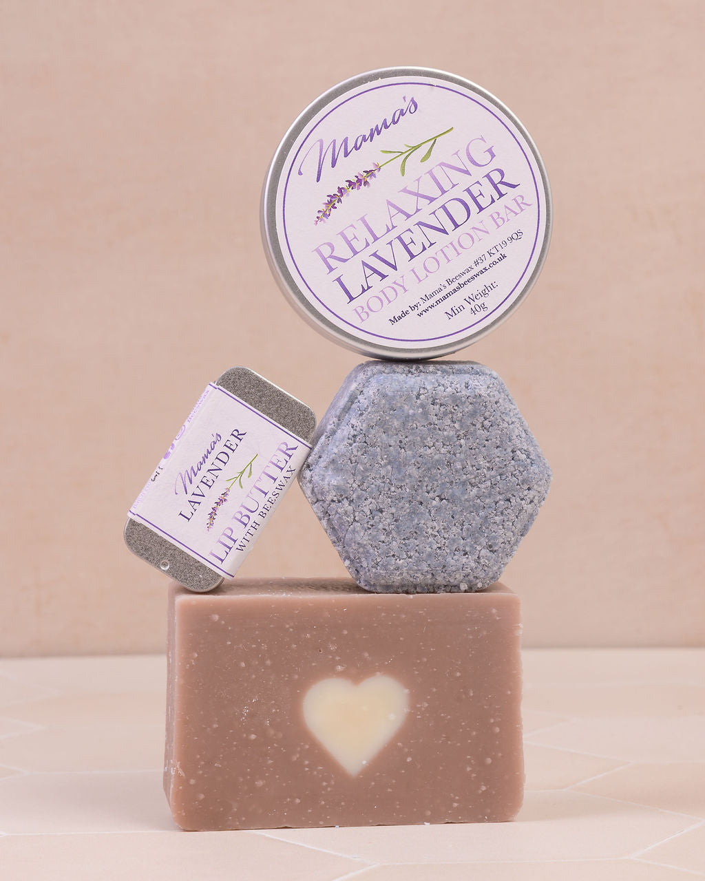 Lavender skincare gift set with handmade beeswax products