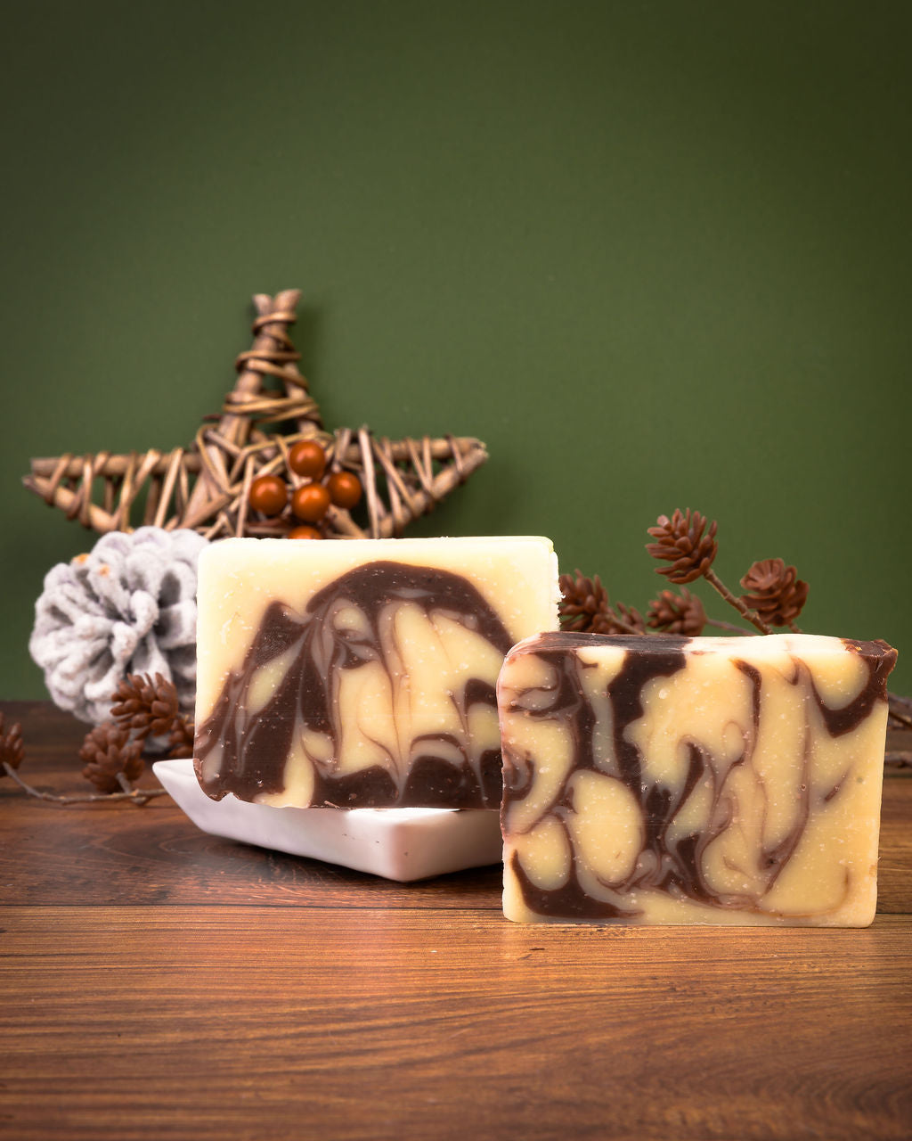 Handmade Chocolate Orange Soap with marbled swirl design