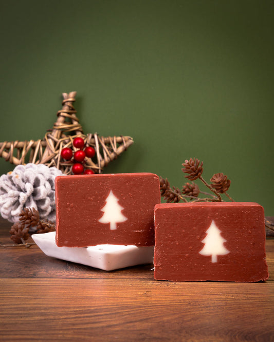 Handmade Mulled Wine Christmas Soap with white tree design